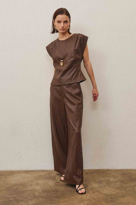 Leather Top And Pant Set - Chocolate