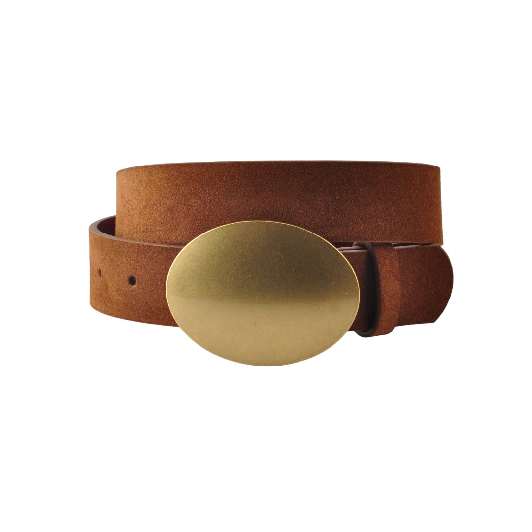 Suede Belt with Gold Oval Buckle