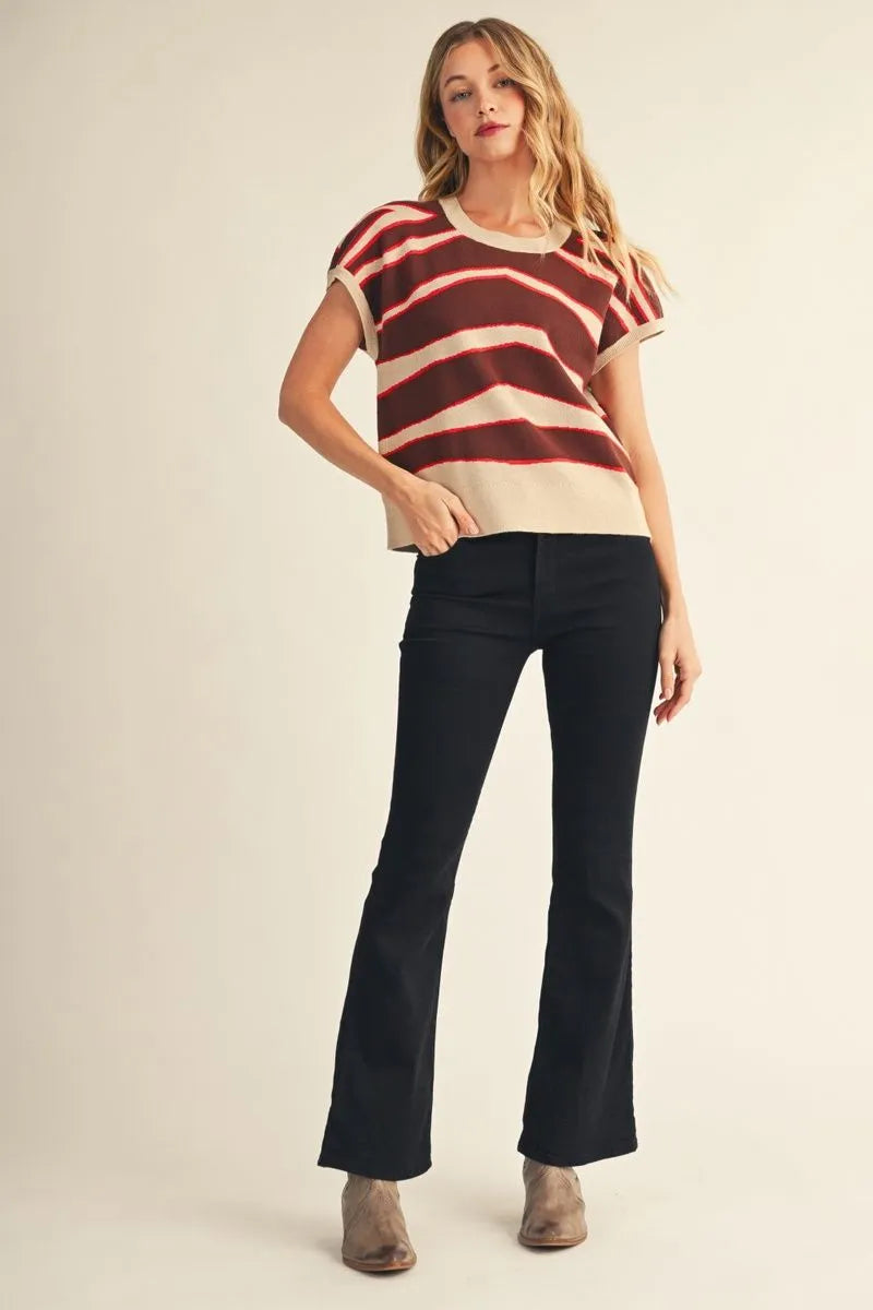 Zebra Print Drop Shoulder Top - Oatmeal Mix