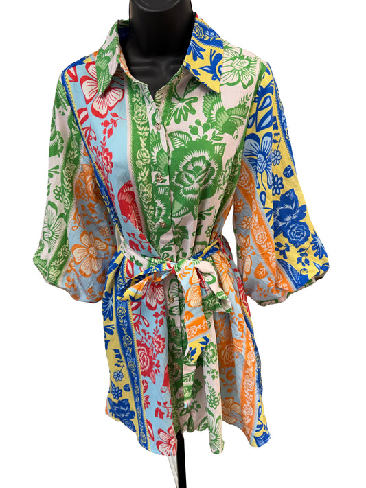 Green Multi Print Tie Dress