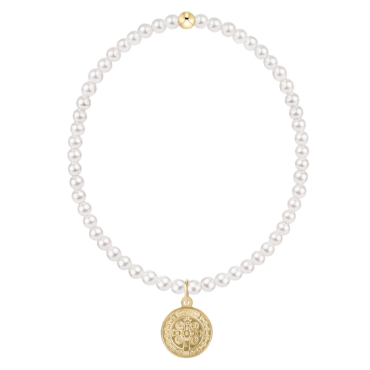 Classic Pearl 3mm Bracelet - Blessing Gold Disc