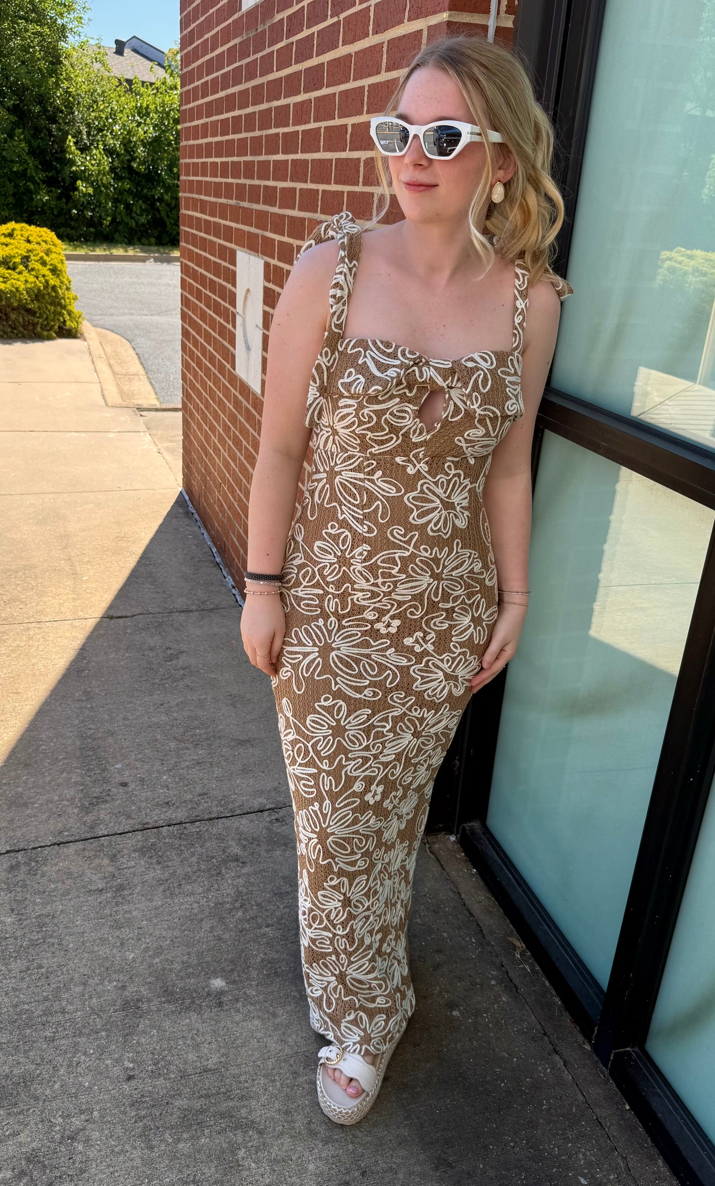 Mocha Crochet Midi Dress