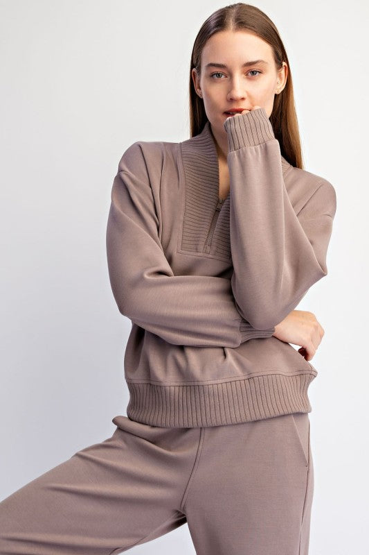 Mocha Quarter Zip Pant Set