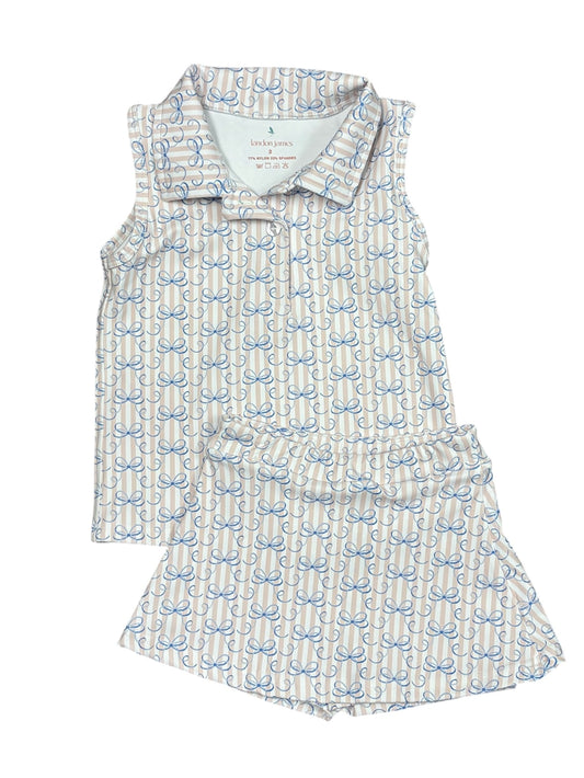 Blue Bow Striped Polo Set