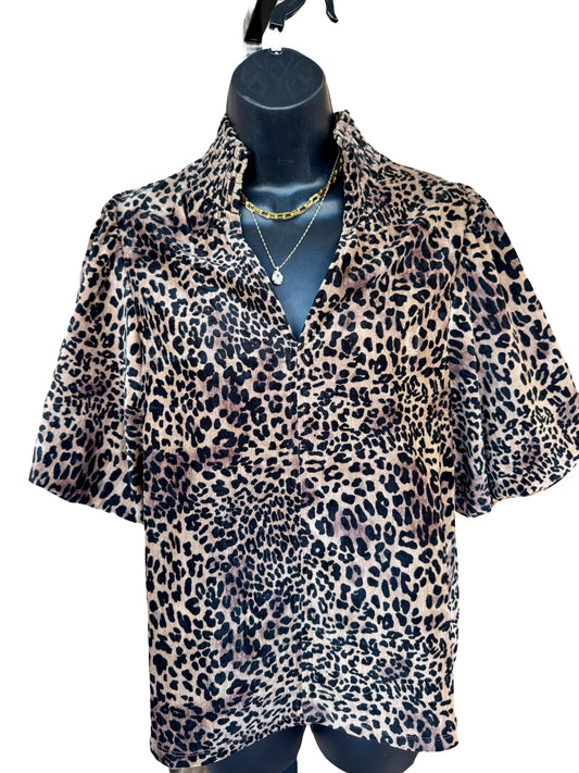 Puff Sleeve Velvet Leopard Top