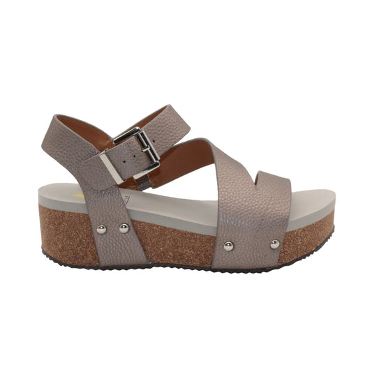 Biloxi Vegan Faux Leather Strap Sandal - Pewter