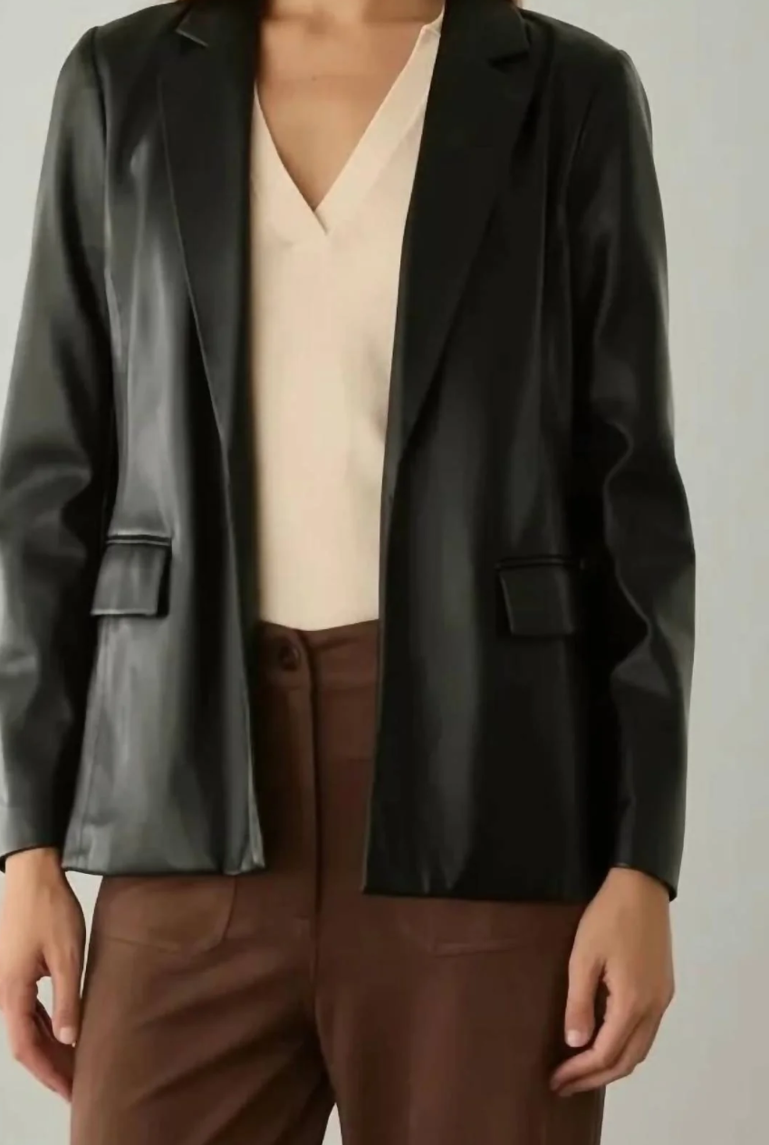 Faux Black Leather Open Blazer