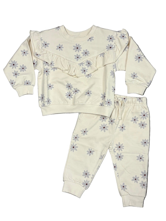 Blue Daisy Ruffle Sweatshirt Set