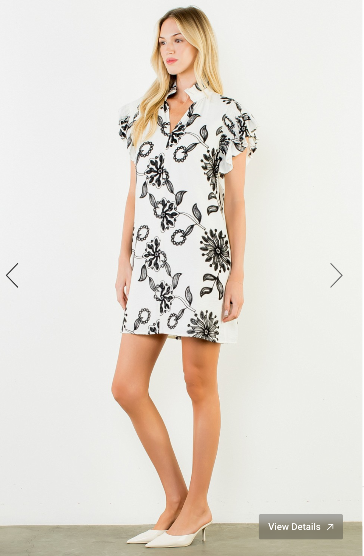 Flutter Sleeve Embroidery Detail Dress