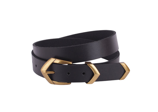 Chevron Buckle Black Leather Belt