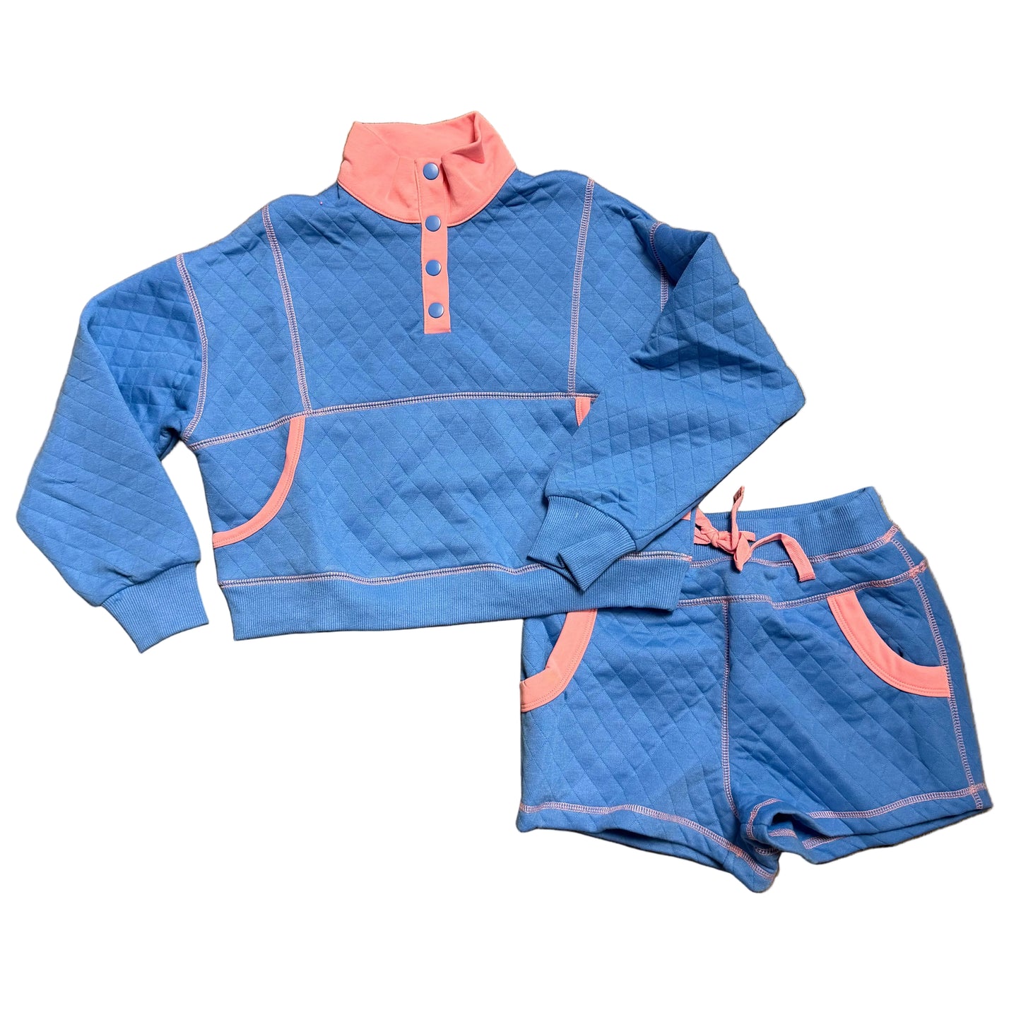 Blue/Pink Quilted Short Set