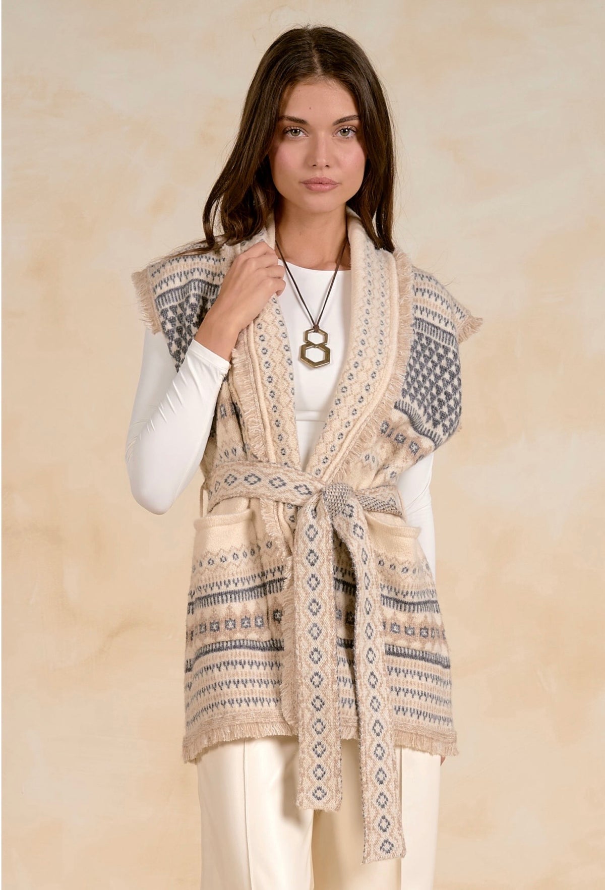 White Multi Sleeveless Cardigan