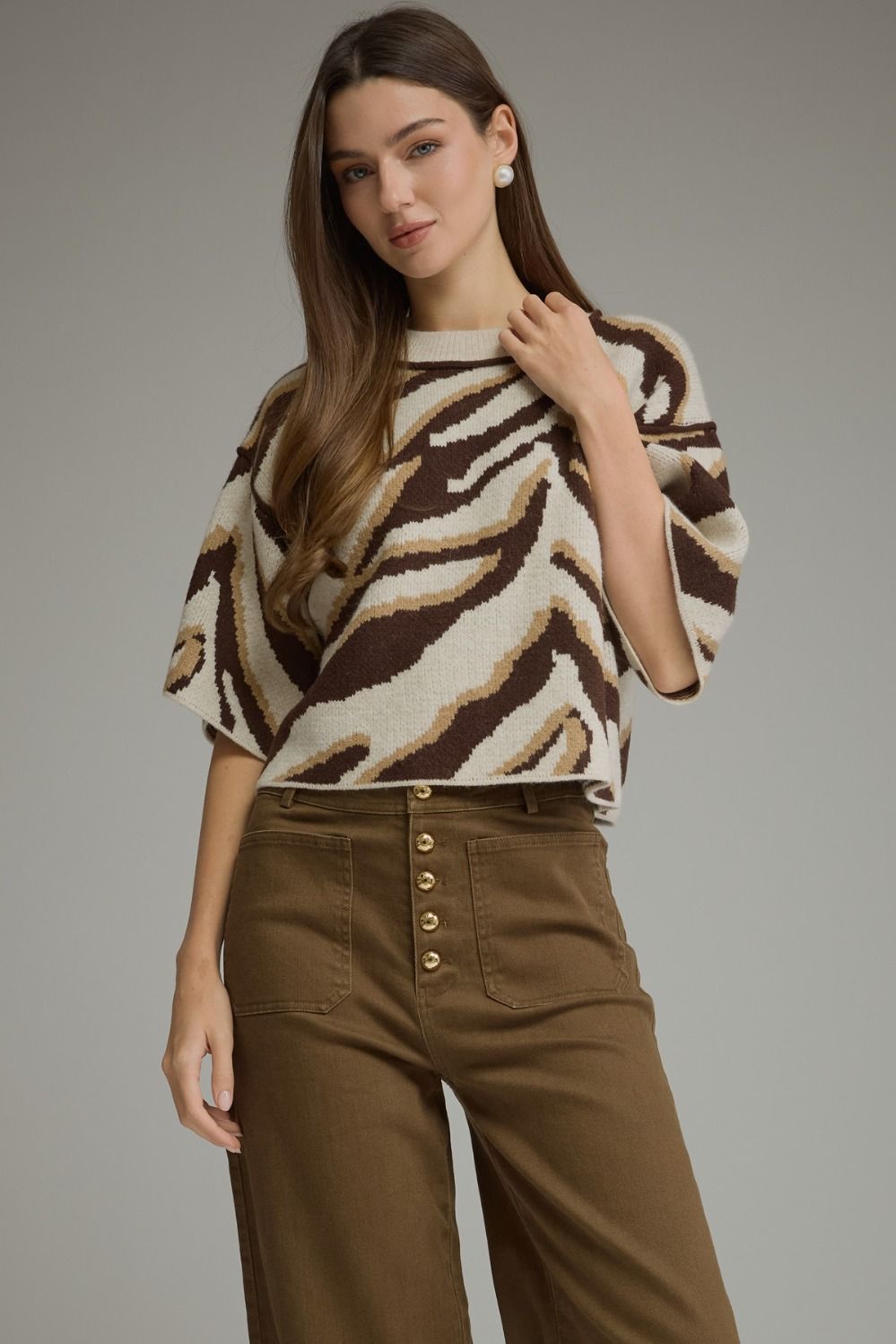 Zebra Knit Top - Oatmeal