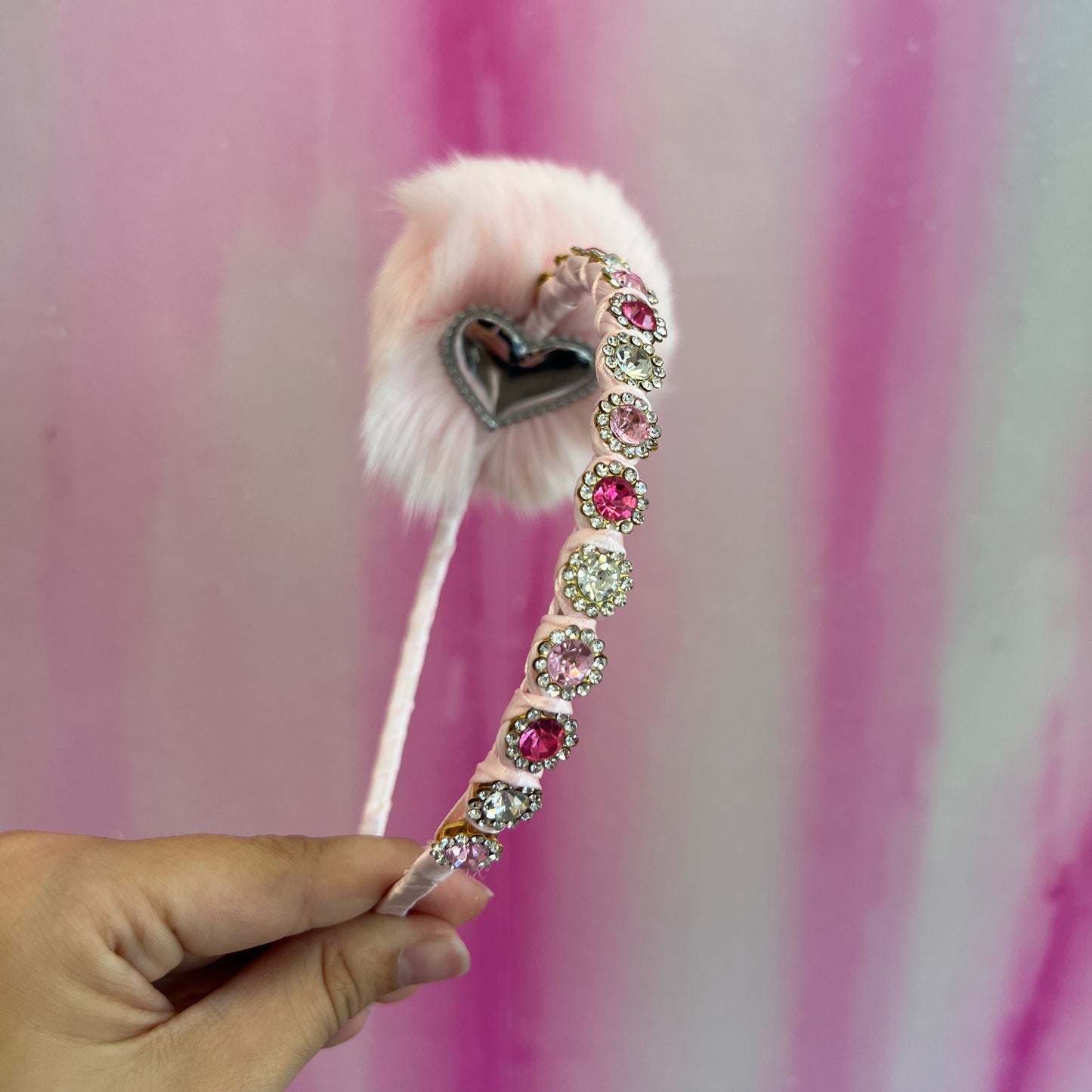 Pink Pom Rhinestone Headband