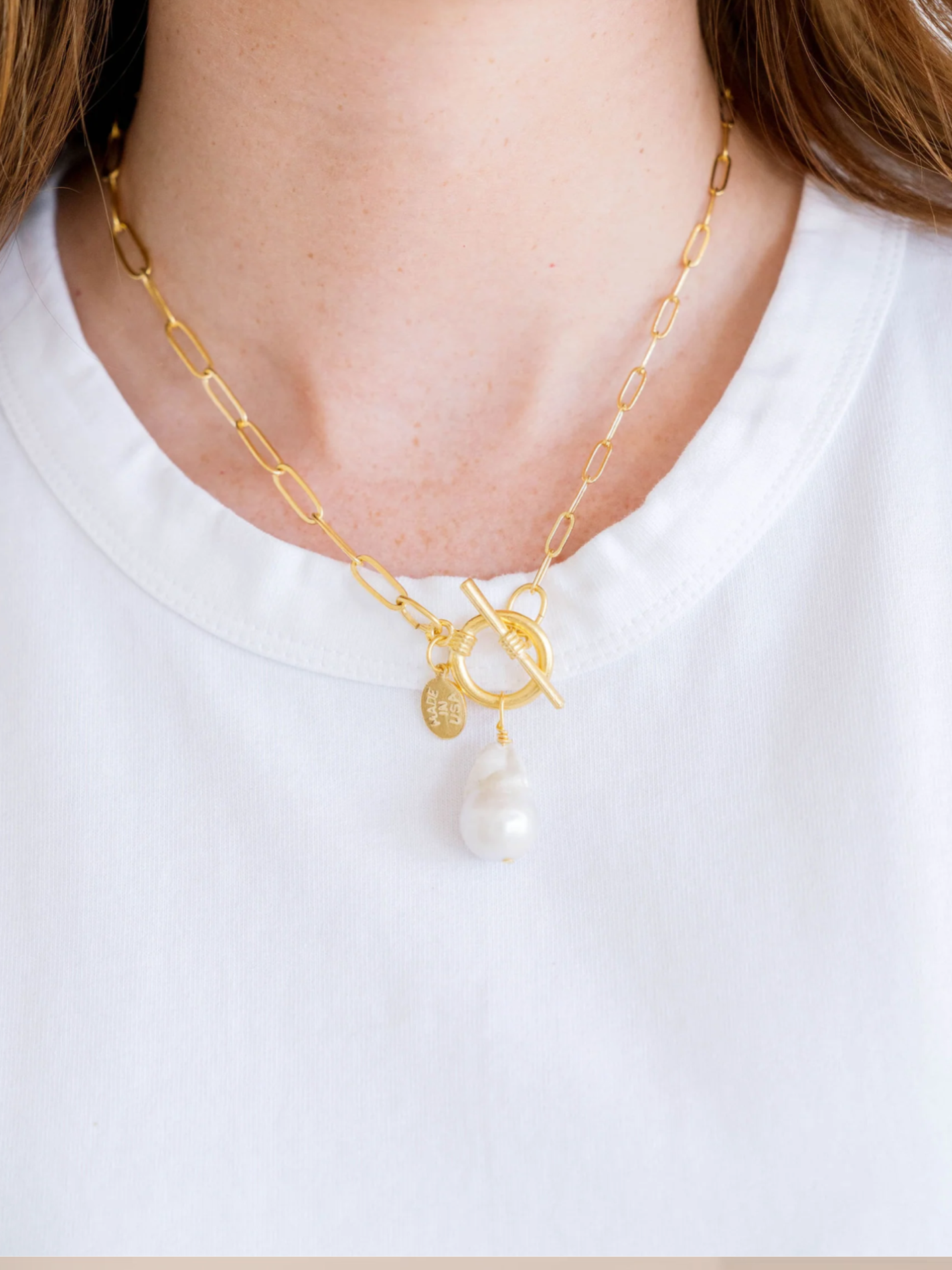 Baroque Pearl Paperclip Necklace
