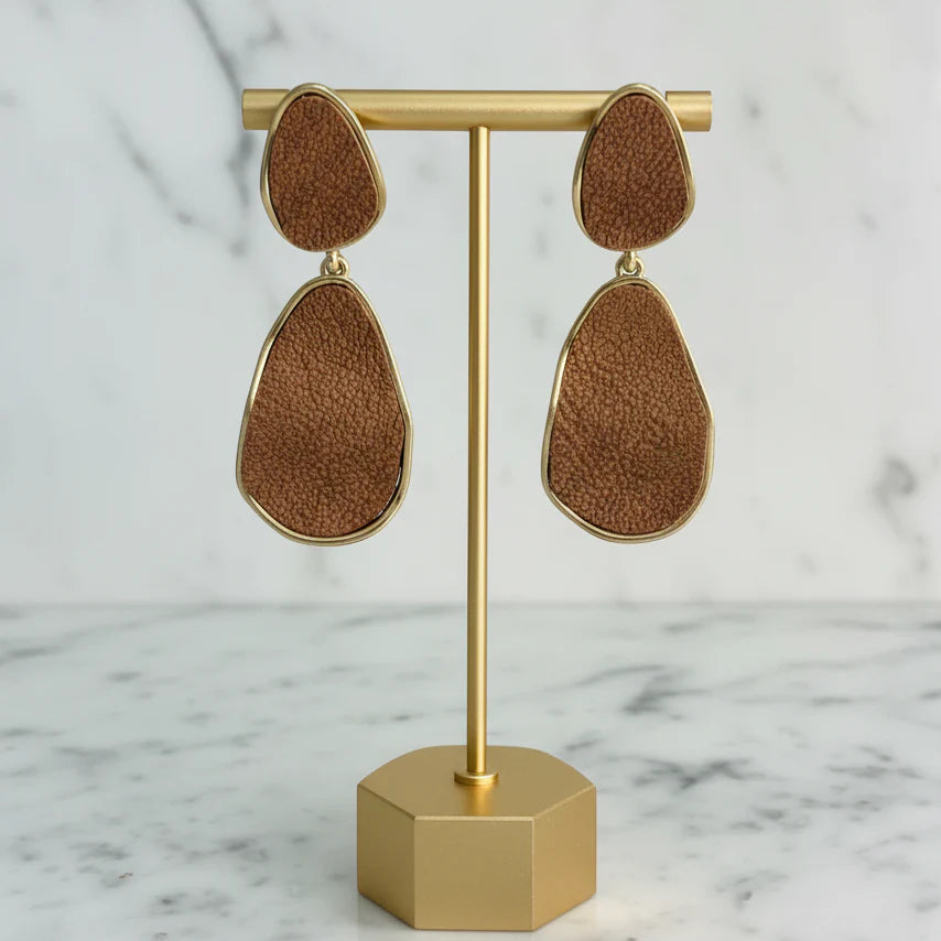 Organic Shape Dangle Earring-  Brown
