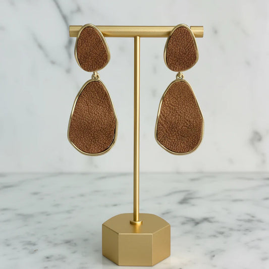Organic Shape Dangle Earring-  Brown