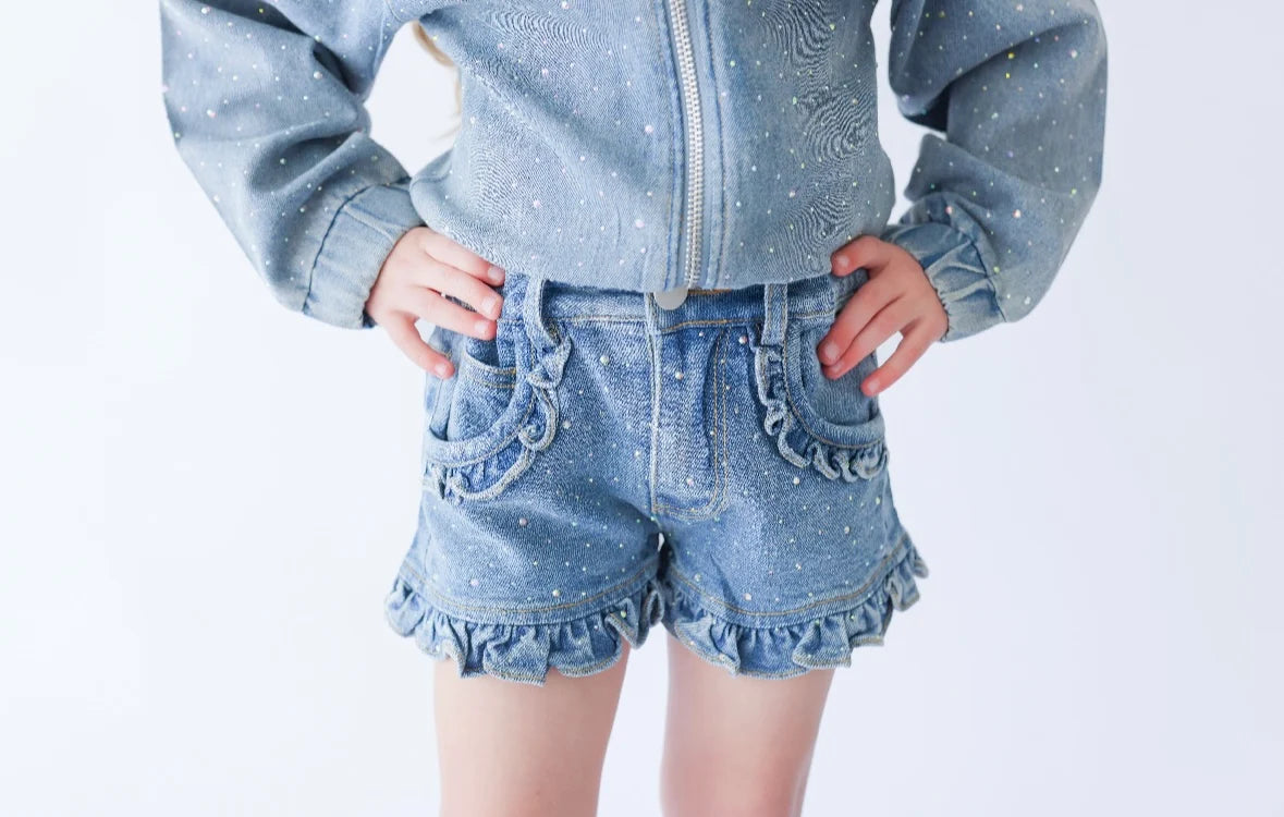 Denim Ruffle Gem Shorts