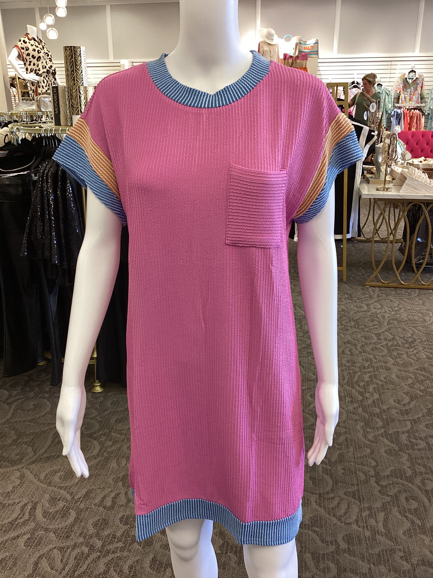 Pink Dress with Blue Accent