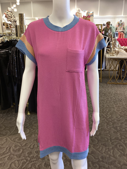 Pink Dress with Blue Accent