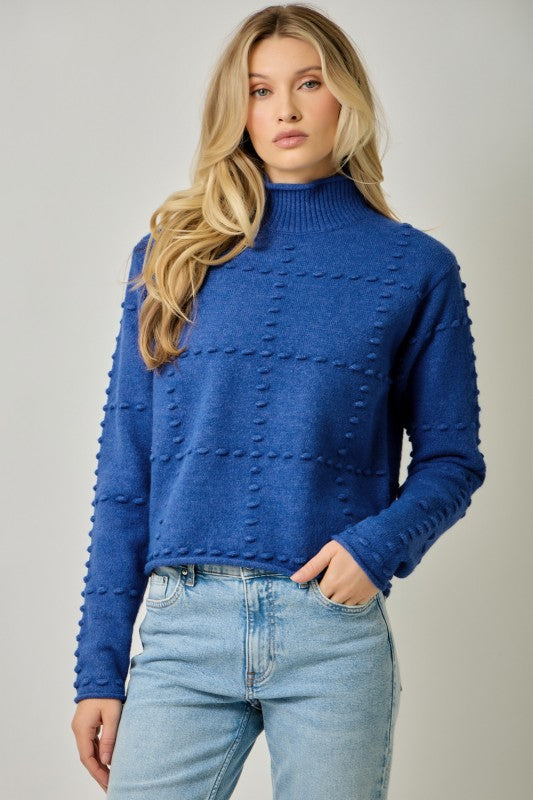 High Neck Pompom Sweater