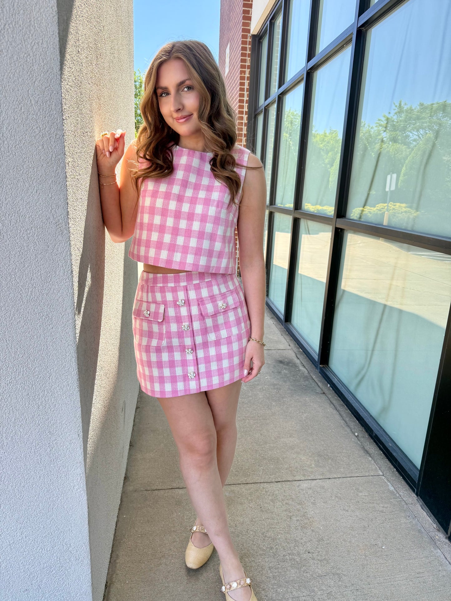 Pink Plaid Short Set
