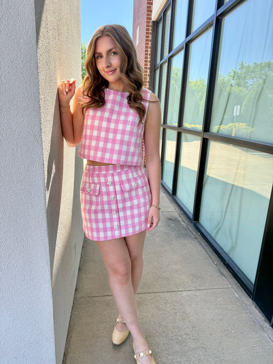 Pink Plaid Short Set
