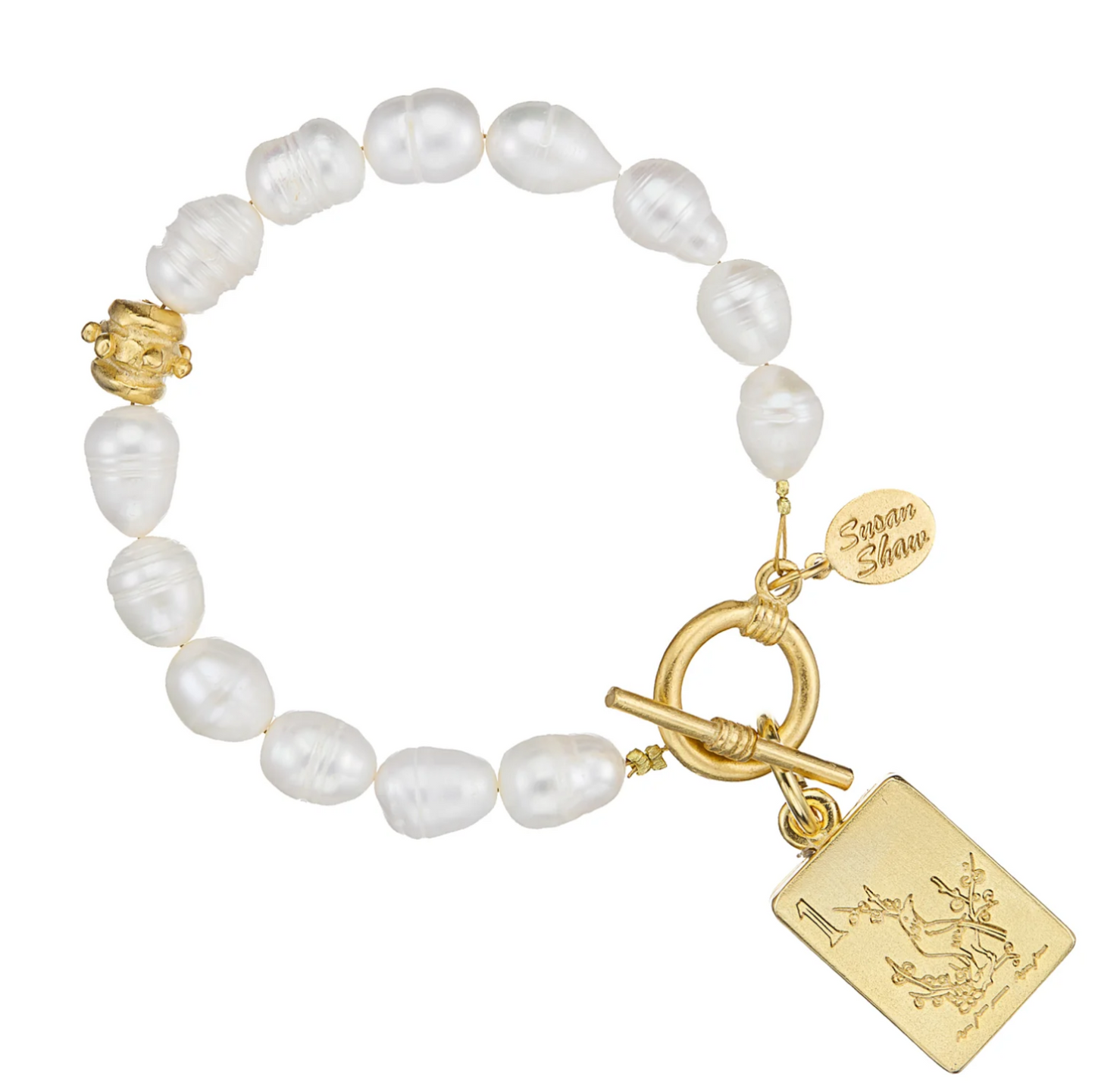 Bam Bird Mahjong Tile Pearl Bracelet