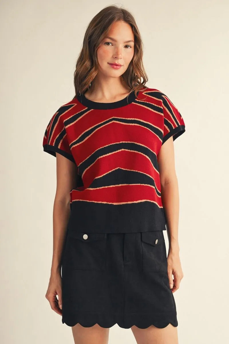 Zebra Print Drop Shoulder Top - Black Mix