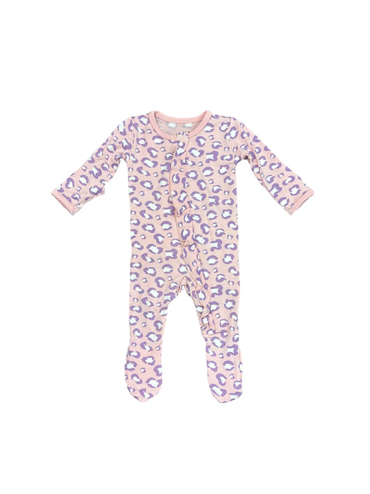 Bamboo Ruffle Footie with 2-Way Zipper - Baby Rose Cheetah Print