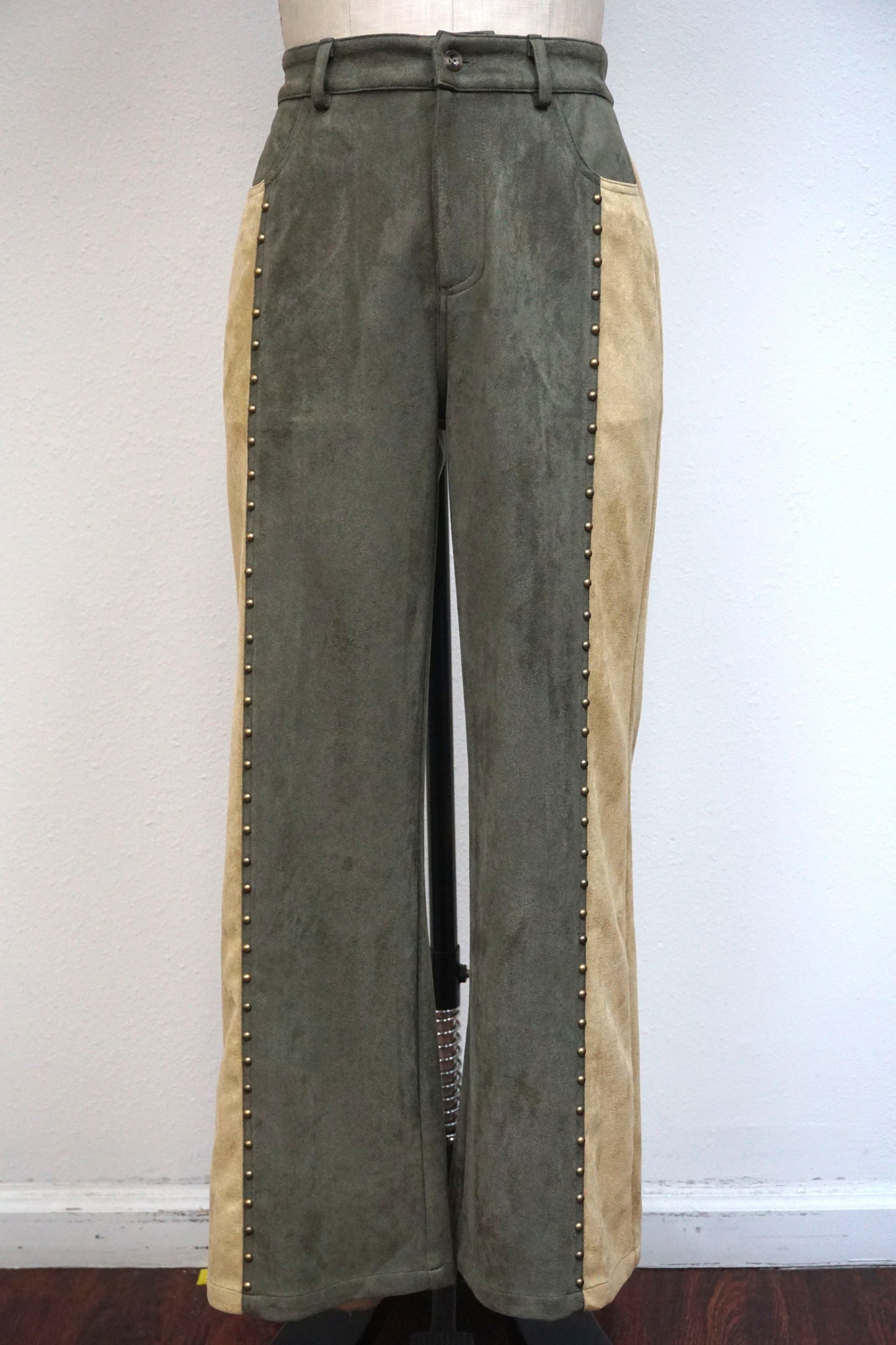 Olive Stud Suede Pant