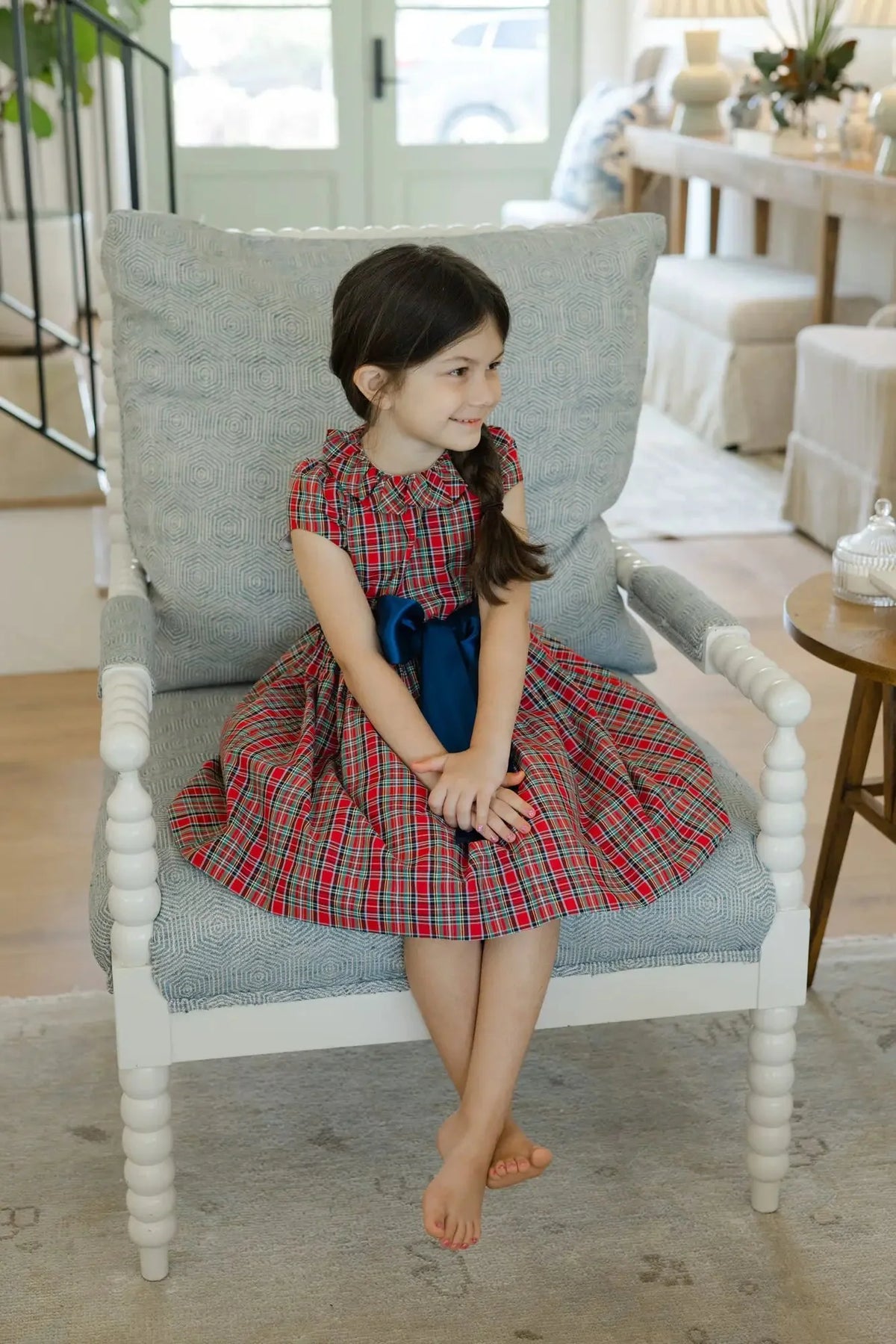 Tartan Plaid Dress W/ Navy Cord
