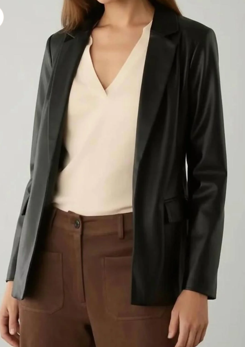 Faux Black Leather Open Blazer