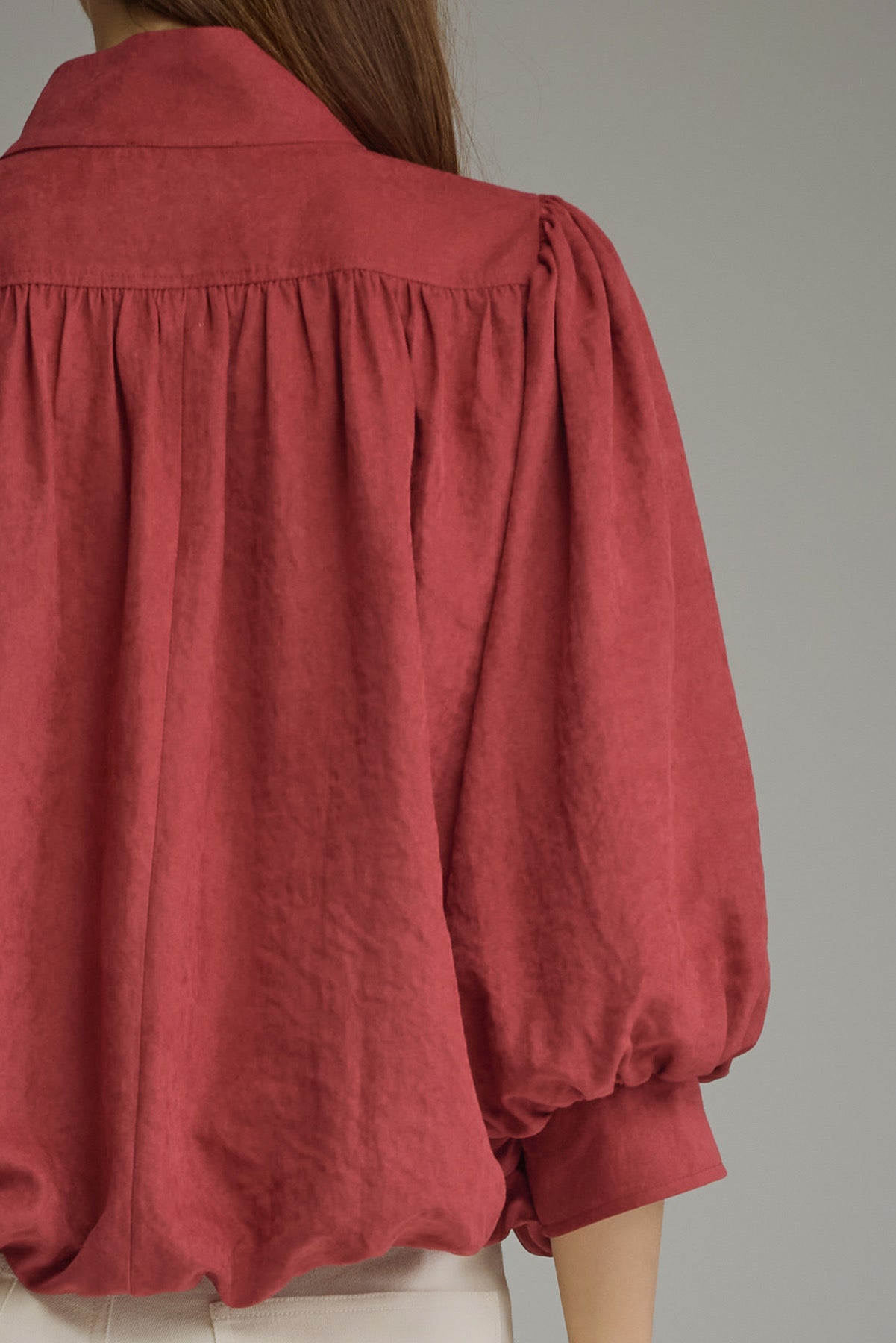 Balloon Sleeve Top - Burgundy