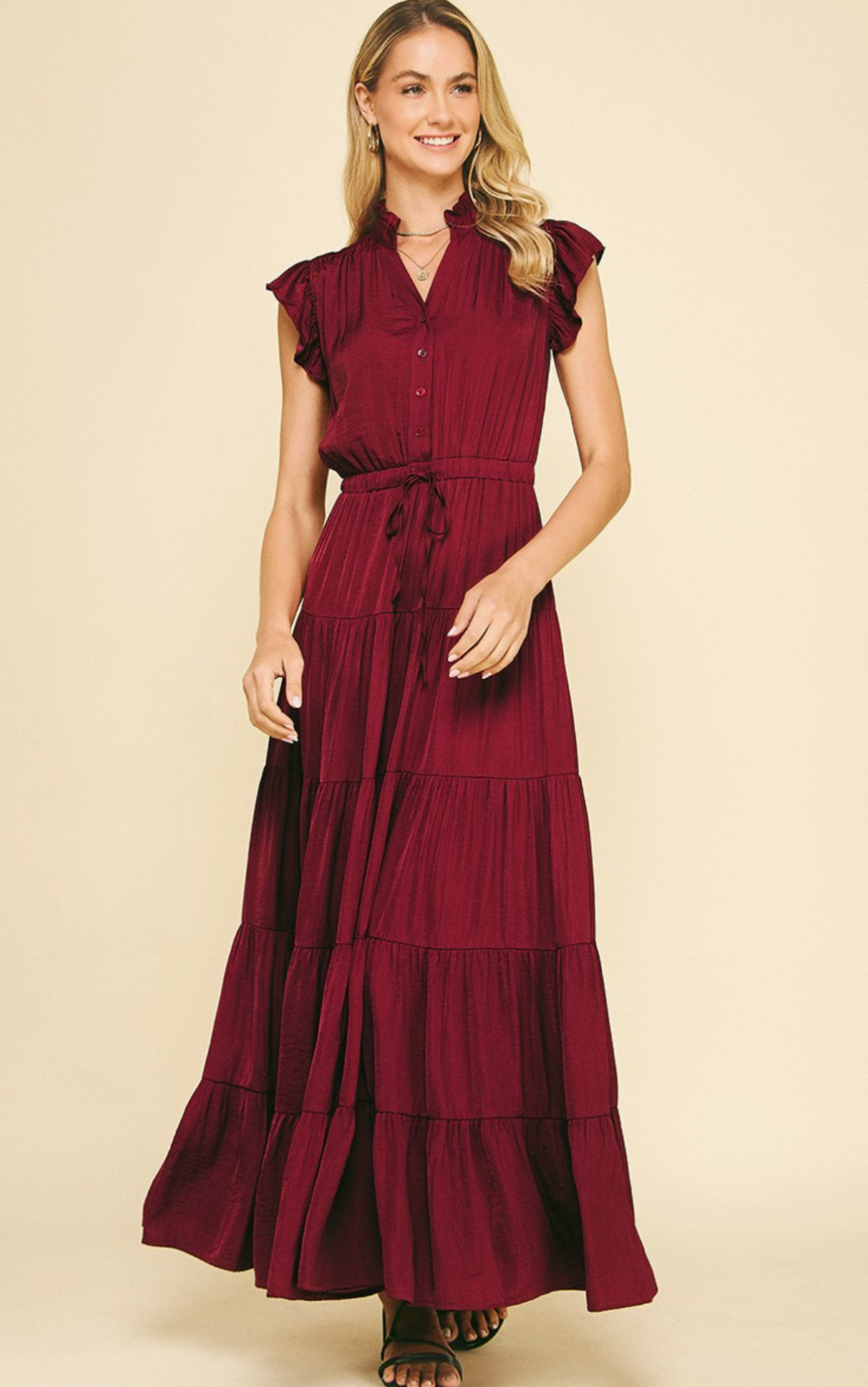 Satin Tiered Maxi Dress