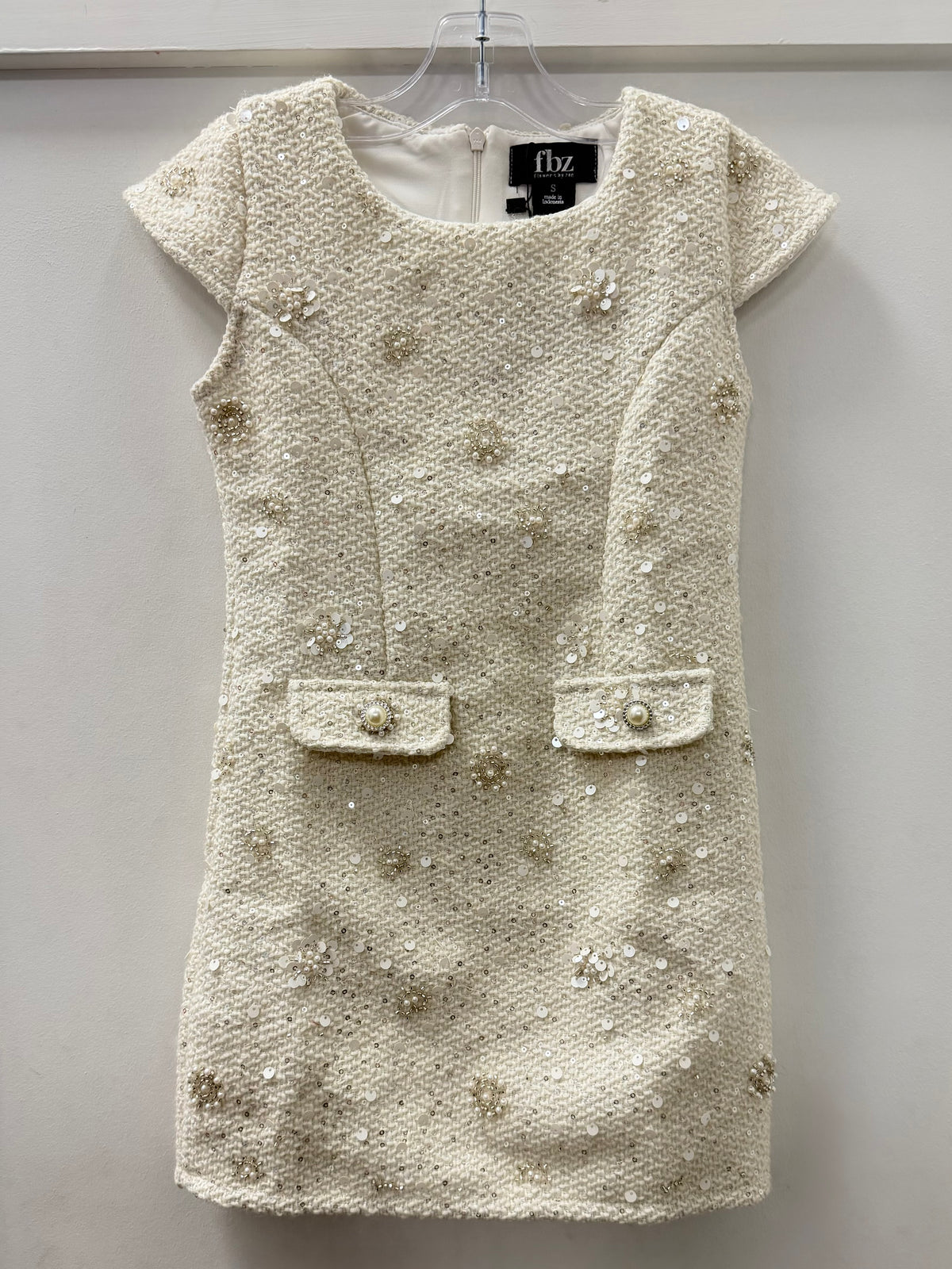 Ivory Floral Sparkle Tweed Dress