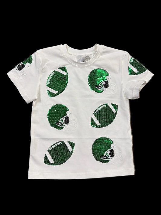Green Sequin Football Fever Tee