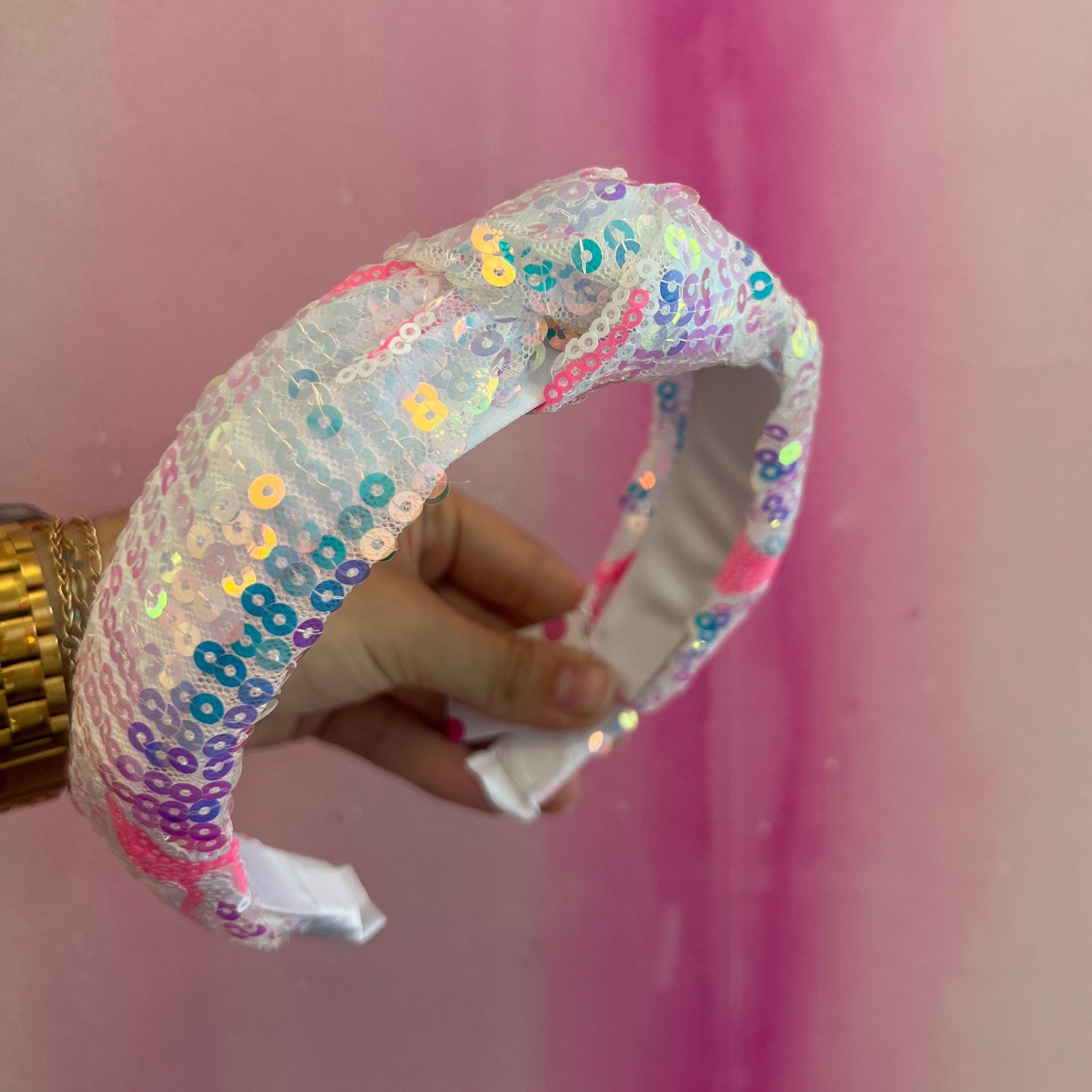 Pink Bow Sequin Headband