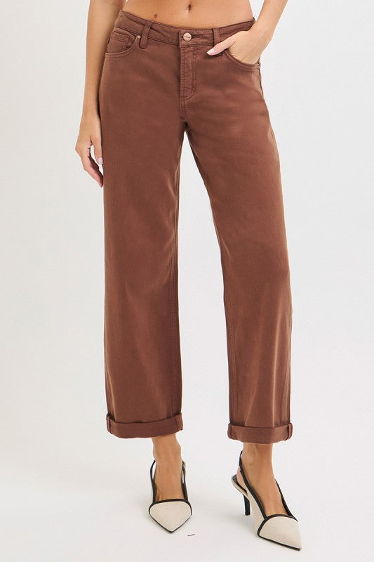 Mid Rise Barrel Jean - Cocoa