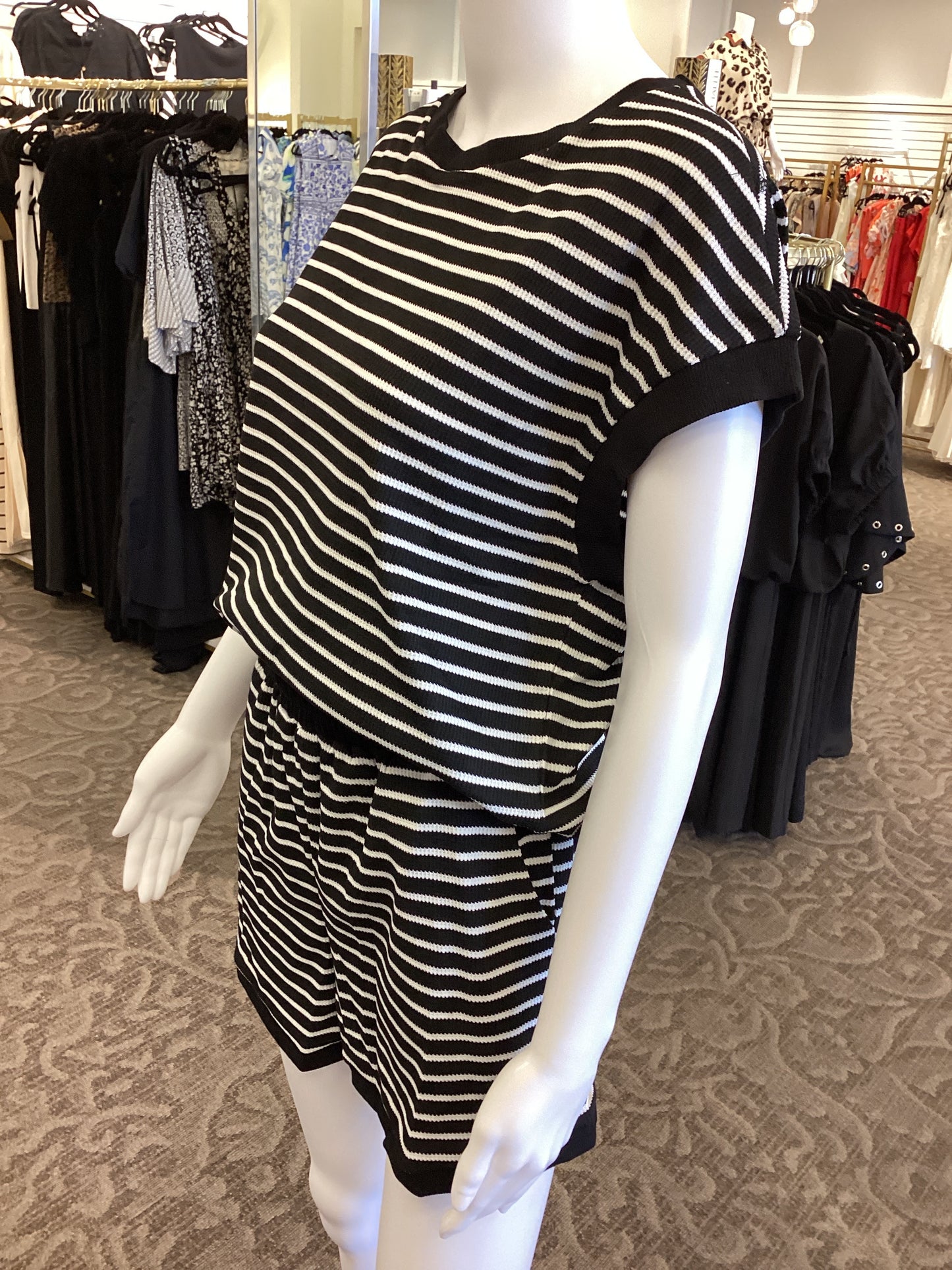 Black with White Stripe Short Set