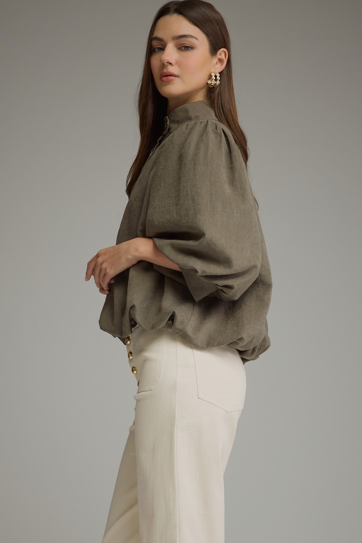 Balloon Sleeve Top - Olive