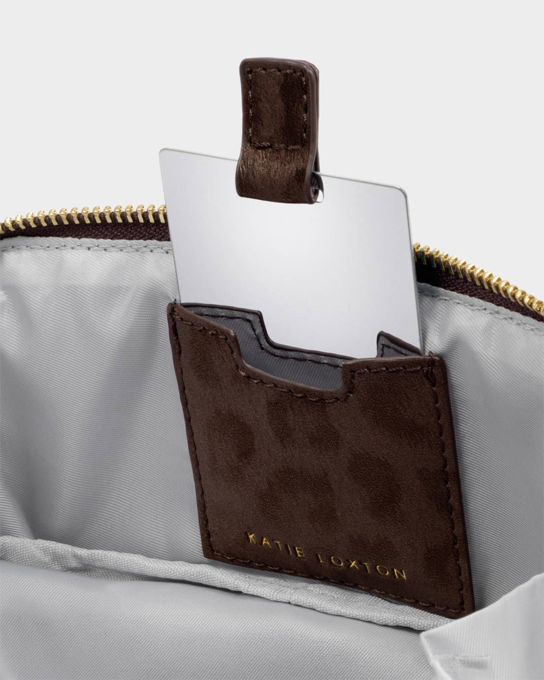 Fold-Out Mirror Makeup Bag - Chocolate Leopard