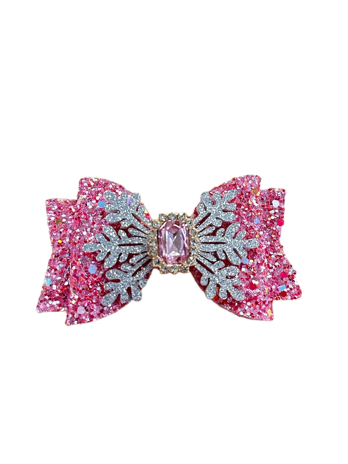 Pink Snowflake Bow Clip