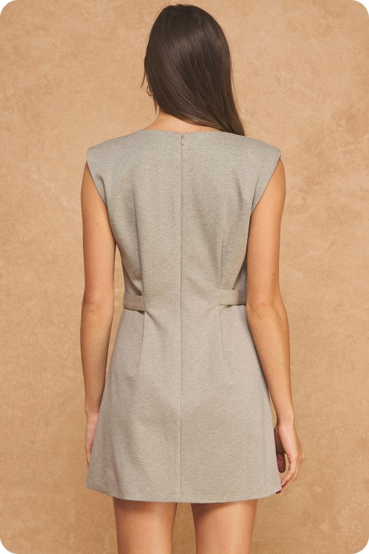 V-Neck Button Down Mini Dress - Taupe
