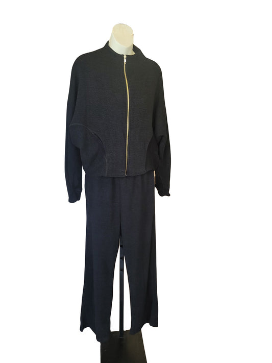 Ribbed Zip Up Jacket Set - Black