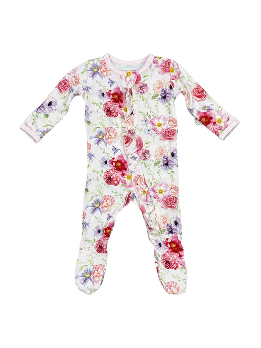 Bamboo Ruffle Footie with 2-Way Zipper - Shrinking Violet Dreamy Floral