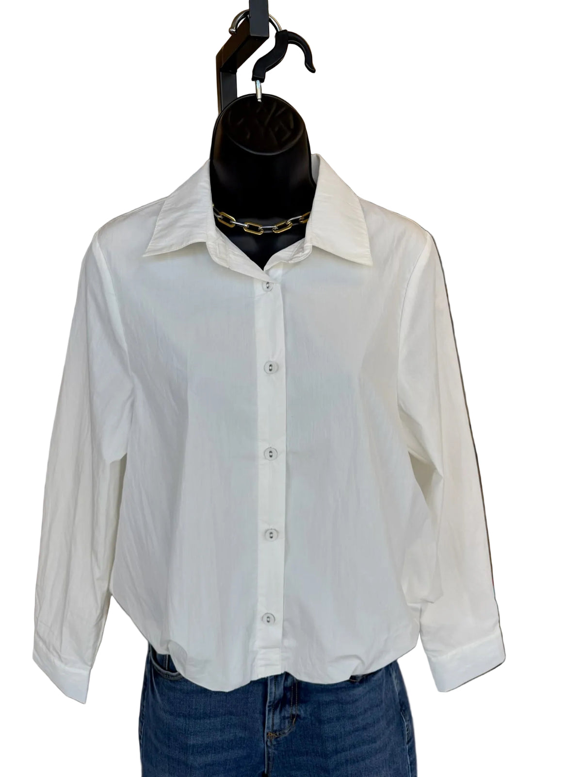 White Cinched Button Down Top