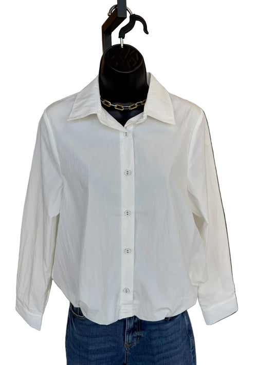 White Cinched Button Down Top