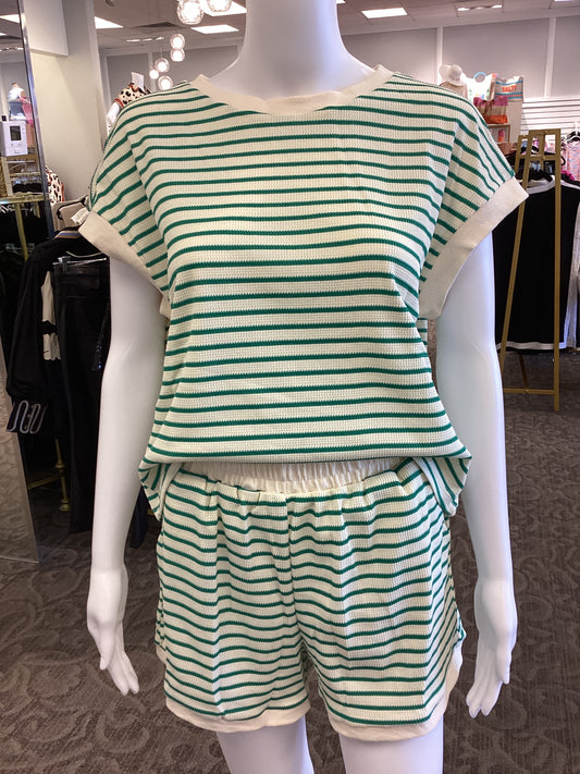 Cream with Green Stripe Short Set