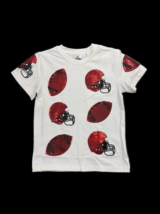 Red & Black Sequin Football Fever Tee